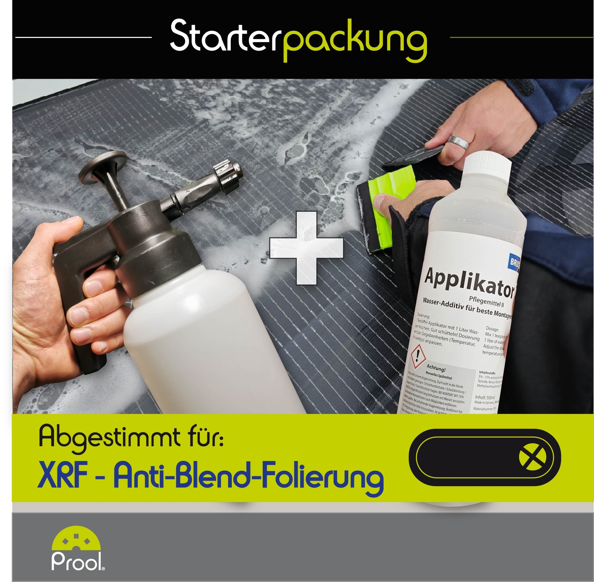 Starterpackung Für XRF-Anti-Blend-Folie: 1x Applikator 2.0, 5x Rakel 10cm, 1x Schaumsprüher